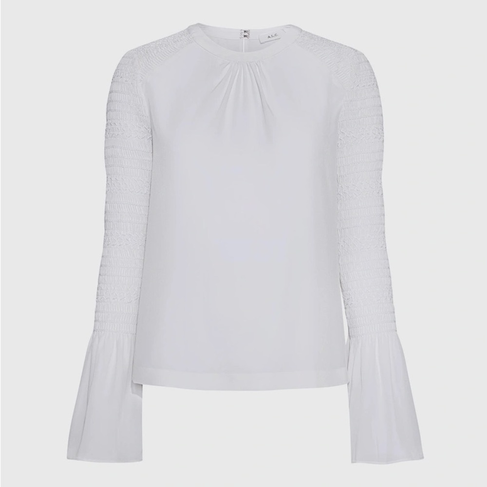 A.L.C. White Blouse with Textured Sleeves